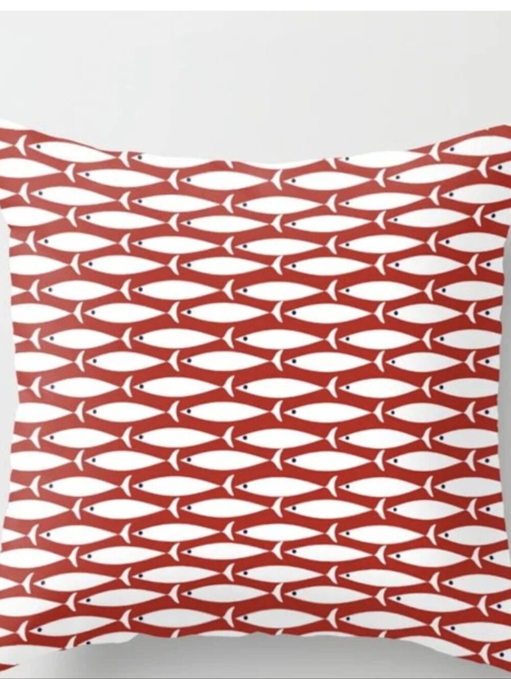 Society6 Mid Century Modern Red / White Fish School Pattern Accent Pillow 16x16